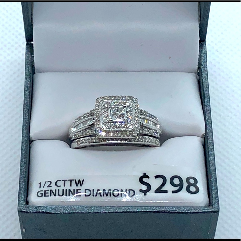 NWT 1/2 CT DIAMOND / .925 SS BRIDAL RING SET SZ. 7